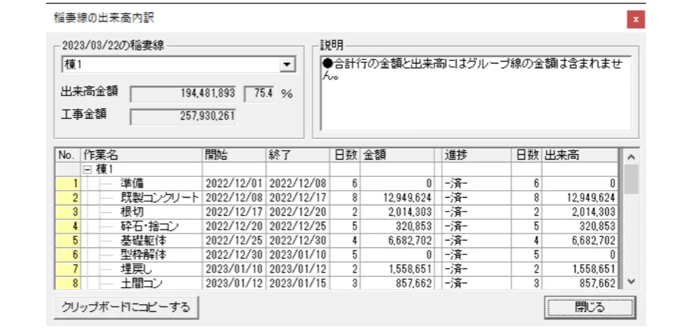 コストナビ工程表 出来高算出