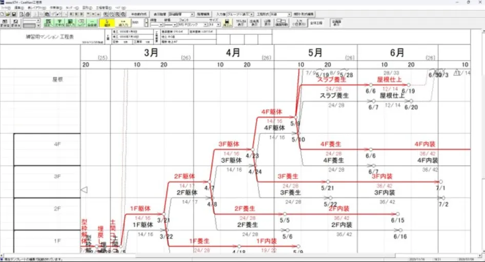 コストナビ工程表 予定工程・実績工程表示